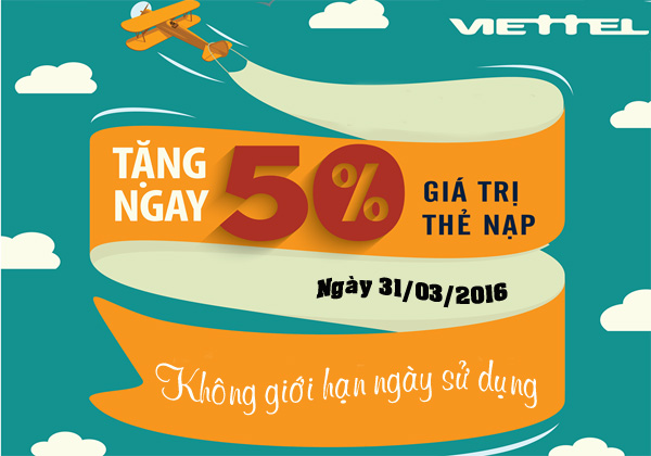 Viettel khuyến mãi 50% giá trị thẻ nạp 